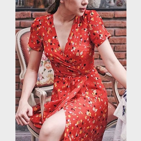 Floral Red Boho Wrap Summer Dress - Picture 6 of 7